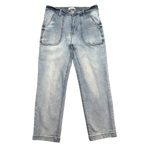 Kensie Utility Crop Jeans High Rise Pockets Light Wash Denim Blue Sz 26 Fits 28"